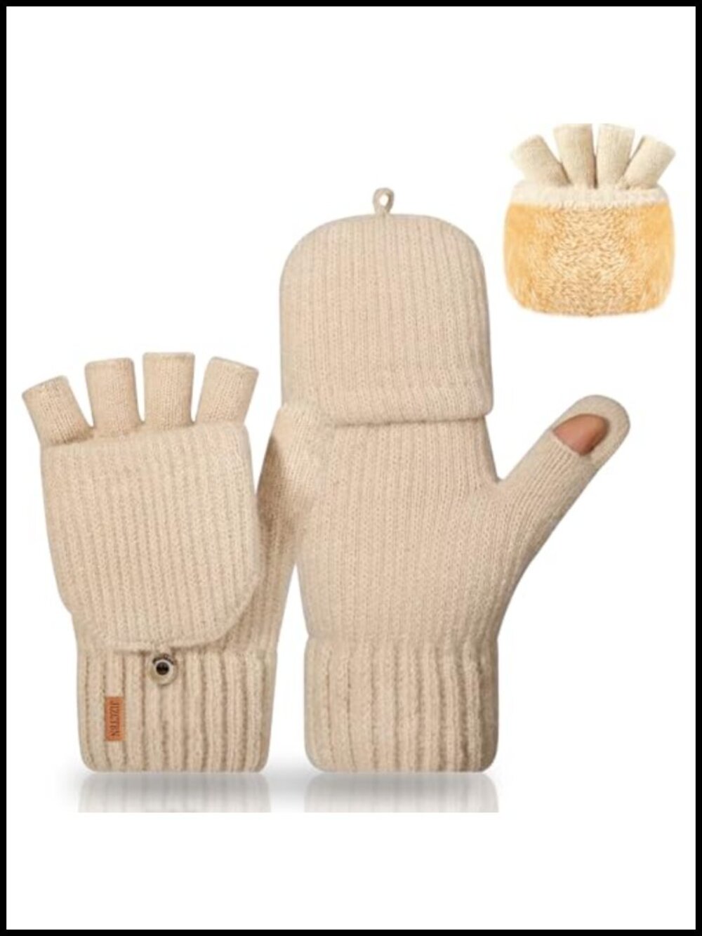 Convertible Fingerless Wool Blend Gloves Fleece Lined Winter Mittens